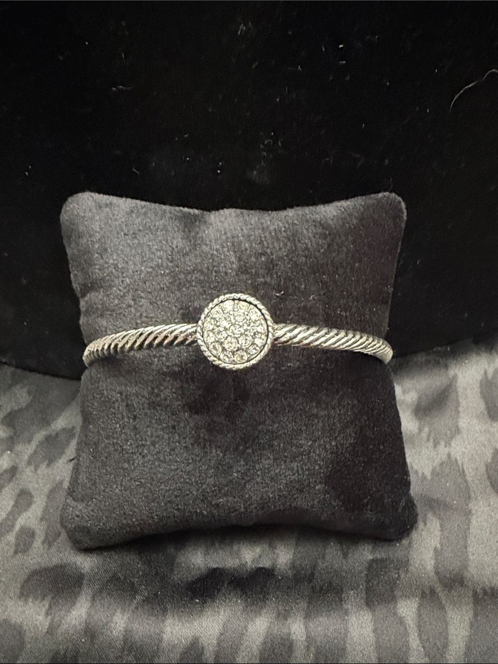 Silver Sparkling Pave Disc Cable Bangle Bracelet